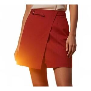 White House Black Market Red Wrap Skirt with Belt Detail